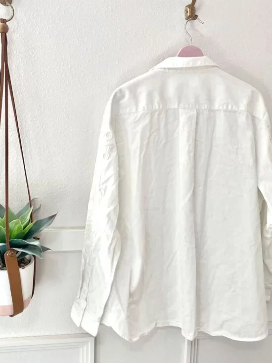 Sézane x Lucia Vergara Maxy Shirt Ecru with Daisy Embroidery Size FR 46 - Picture 6 of 6